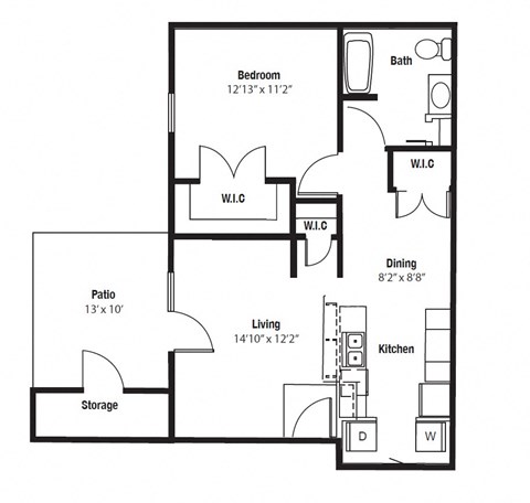 Wyandotte One Bedroom floor plan at Shenandoah Properties in Lafayette, IN 47905